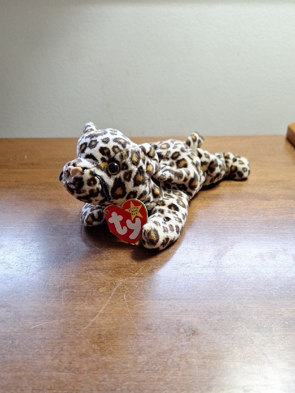 Beanie Ty Plush Leopard Toy - Freckles, Brown, Black & Cream Spots Left Ear Down